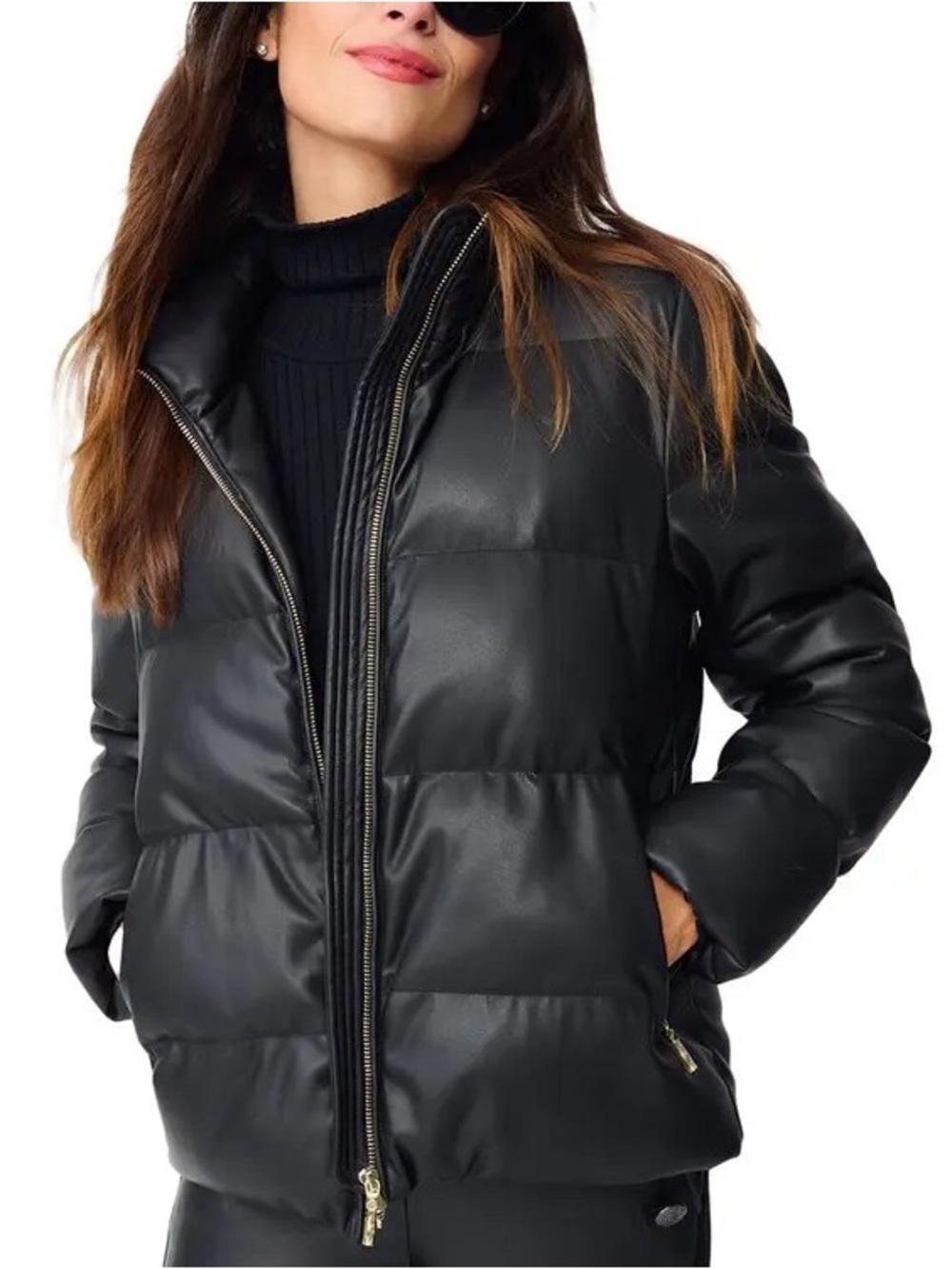 J McLaughlin Rexx Women's Black Quilted Faux-Leather Puffer Jacket